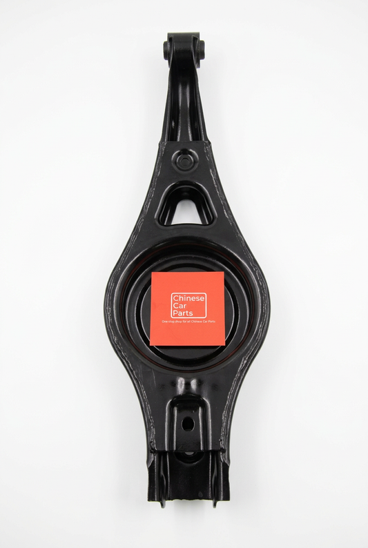Jetour T2 rear lower arm with Chinese Car Parts card on a white background