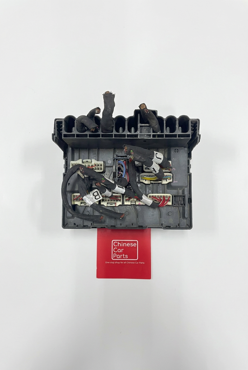 Chery Tiggo 8 Pro under-hood fuse and relay box assembly on white background, view 3